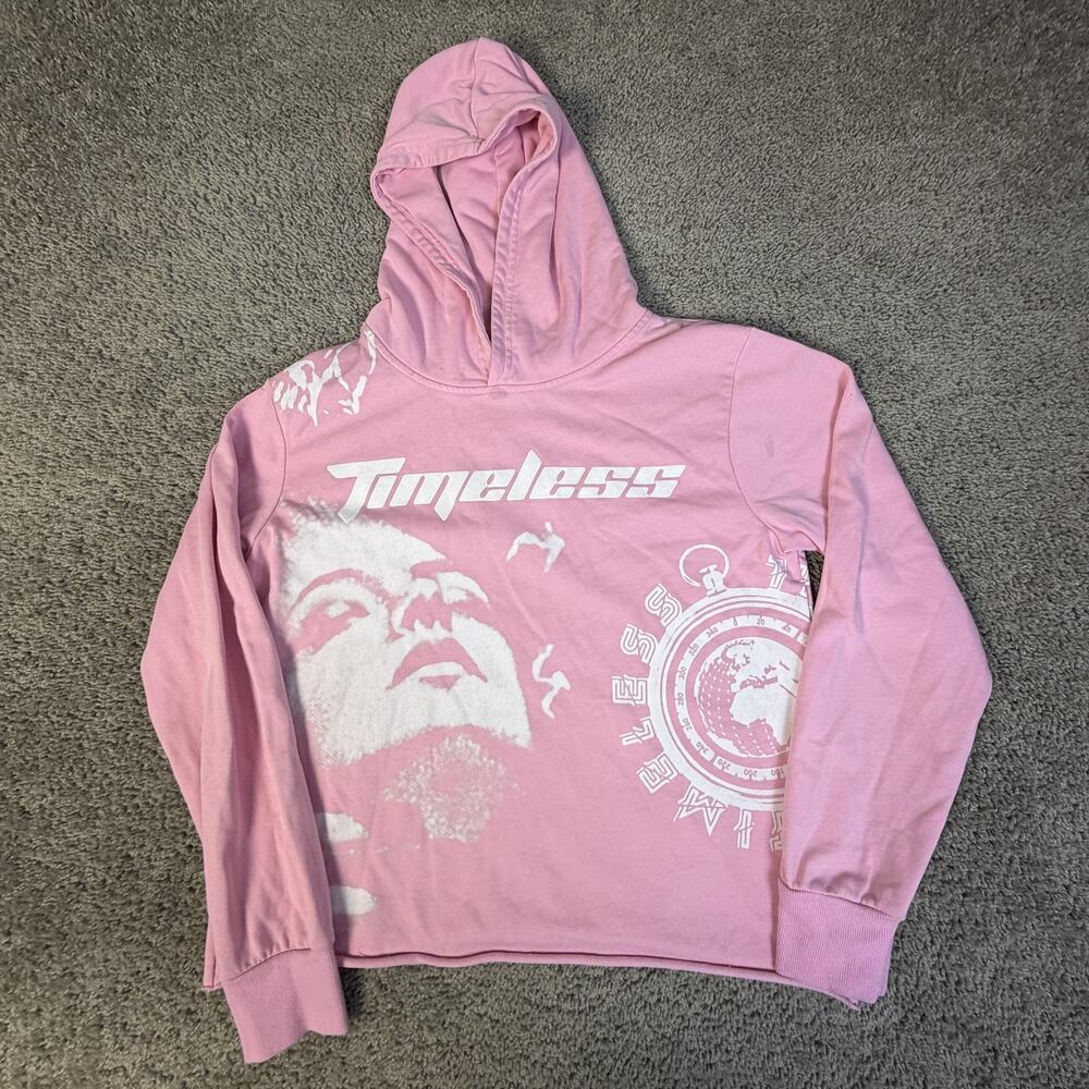 Timeless Hoodie Womens M Pink Lightweight Graphic Pullover Timeless Logo Top